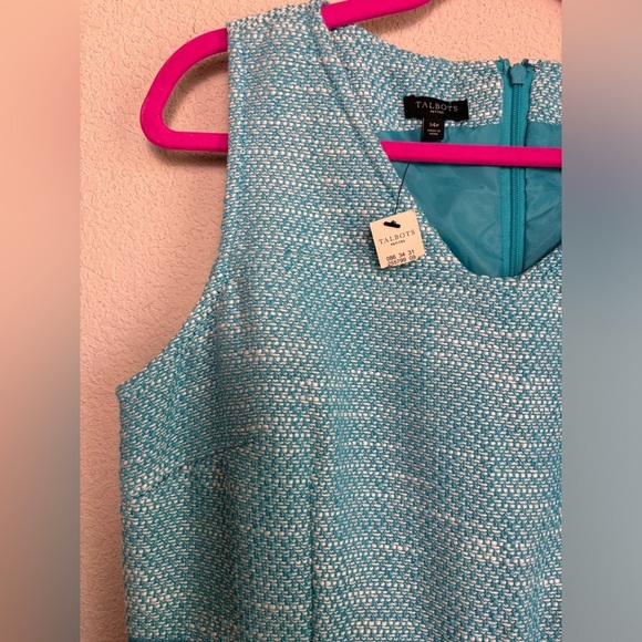 NWT Talbots Blue and White Tweed Structured Ribbon Bow Waist Shift Dress 14P - Picture 10 of 11